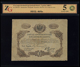 Ламанский/Эстеррейх/Кулаков. 1 рубль серебром. 1863 г. В холдере «ZG».